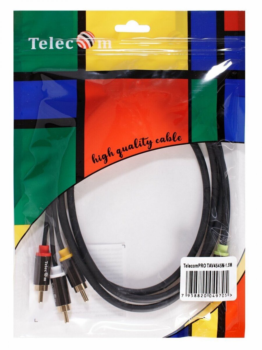 Кабель соединит 3.5 Jack (M)/3 RCA (M), 1.5м, Telecom PRO<TAV4545M-1.5M>