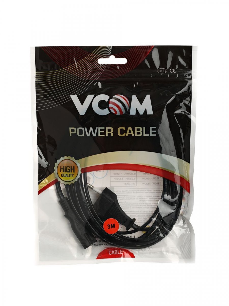 Кабель для аудио-видео техники IEC-320-C7--розетка 220V, 2-pin, 3 м, медь, VCOM