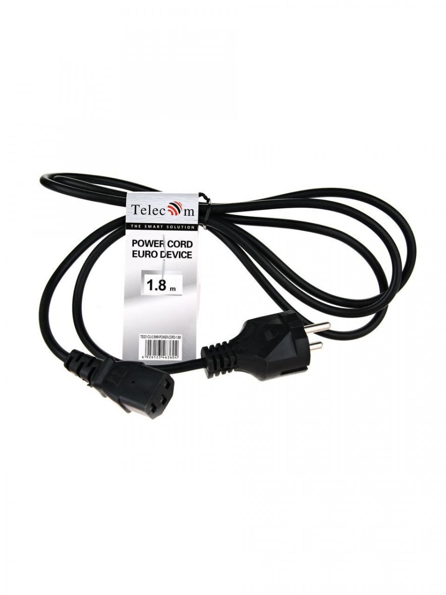 Кабель компьютер - розетка 220V (EURO) 1.8м, 3G 0,5mm медь, Telecom