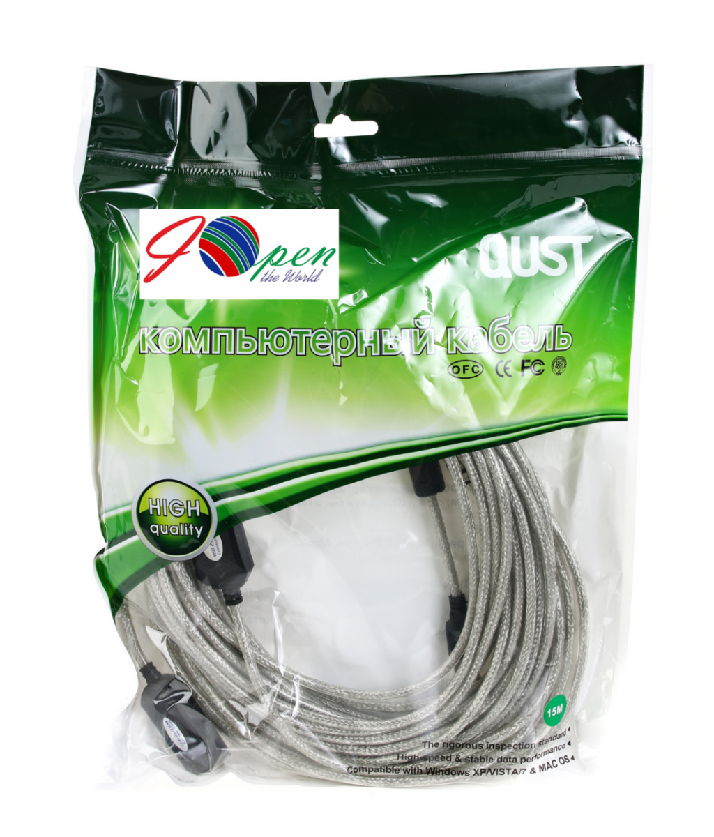 Кабель-адаптер USB2.0-repeater, удлинительный активный <Am-->Af> 15м iOpen (Aopen/Qust) <ACU823-15M>